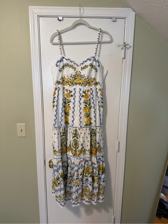 FARM Rio Dresses & Skirts - FARM Rio White Maxi Dress with Yellow Floral & Blue Scrolls